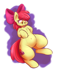 Size: 1000x1250 | Tagged: safe, artist:bellspurgebells, apple bloom, earth pony, pony, g4, adorabloom, applebucking thighs, belly, belly button, chubby, chubby bloom, cute, female, filly, freckles, simple background, solo, tongue out