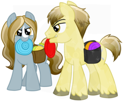 Size: 800x657 | Tagged: safe, artist:tambelon, oc, oc only, oc:bedtime story, crystal pony, pony, father and daughter, female, frisbee, male, mare, ponysona, stallion
