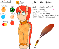 Size: 3600x3000 | Tagged: safe, artist:mr.smile, oc, oc only, oc:scribble notes, pony, unicorn, freckles, glasses, high res, reference sheet, solo