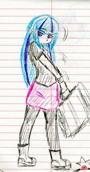 Size: 1174x2235 | Tagged: safe, artist:elgatosabio, sonata dusk, equestria girls, g4, female, gem, lined paper, solo, suitcase, traditional art, younger