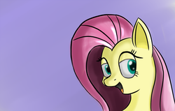 Size: 1280x814 | Tagged: safe, artist:itsthinking, fluttershy, pony, g4, bust, female, gradient background, lidded eyes, open mouth, portrait, simple background, solo