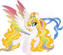 Size: 800x704 | Tagged: safe, artist:tambelon, oc, oc only, oc:iridia, alicorn, pony, alicorn oc, colored wings, colored wingtips, female, goddess, mare, multicolored wings, rainbow power, rainbow power-ified, simple background, solo, transparent background