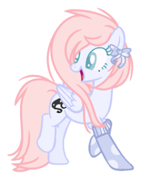 Size: 719x855 | Tagged: safe, artist:ponybasesrus, artist:xx-chanour, oc, oc only, oc:art thief, pegasus, pony, base used, bow, clothes, colored eyelashes, colored pupils, female, hair bow, mare, open mouth, polka dot socks, raised leg, running away, simple background, socks, solo, transparent background
