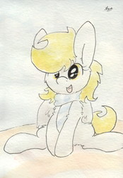 Size: 692x994 | Tagged: safe, artist:slightlyshade, derpy hooves, pegasus, pony, g4, clothes, female, mare, scarf, sitting, solo