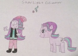 Size: 2899x2100 | Tagged: safe, artist:smurfettyblue, starlight glimmer, human, pony, unicorn, equestria girls, g4, cutie mark, high res, human ponidox, self ponidox, starlight day, starlight glimmer day, traditional art