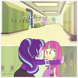 Size: 480x480 | Tagged: artist needed, safe, edit, sour sweet, starlight glimmer, equestria girls, g4, kabedon