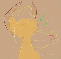 Size: 660x630 | Tagged: safe, artist:liracrown, applejack, g4, digital art, female, freckles, hat, music notes, sketch, solo, whistle, whistling