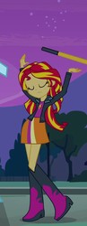 Size: 377x969 | Tagged: safe, screencap, sunset shimmer, equestria girls, g4, my little pony equestria girls, boots, clothes, cropped, eyes closed, female, hammer, high heel boots, jacket, leather jacket, skirt, sledgehammer, solo