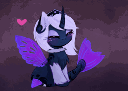Size: 800x573 | Tagged: safe, artist:magnaluna, princess luna, seapony (g4), g4, alternate design, animated, chest fluff, cute, female, gif, happy, heart, purple background, seaponified, seapony luna, simple background, solo, species swap, tail wag, white-haired luna
