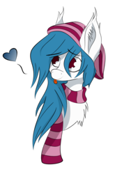Size: 1500x2000 | Tagged: safe, artist:lelazybeamy, oc, oc only, oc:luki caelum, mothpony, original species, beanie, clothes, cute, fluffy, hat, long mane, male, scarf, solo, stallion, stripes, tongue out