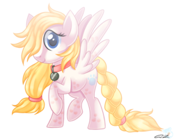 Size: 1280x1024 | Tagged: safe, artist:iheartjapan789, oc, oc only, oc:cherry syrup, pegasus, pony, braid, collar, hair tie, pet tag, raised hoof, simple background, solo, transparent background