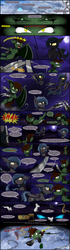 Size: 2460x8800 | Tagged: safe, artist:dangercloseart, princess luna, queen chrysalis, oc, oc:dive siren, oc:gotha, bat pony, mouse, pony, rattlesnake, snake, comic:wings of fire, g4, absurd resolution, comic, fusion, mare in the moon, moon, mother and daughter, nightmare, sparring, weapon