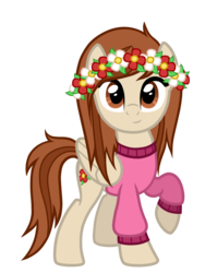 Size: 1080x1440 | Tagged: safe, artist:thecheeseburger, oc, oc only, oc:serena, pegasus, pony, clothes, female, flower, flower in hair, mare, raised hoof, simple background, smiling, solo, transparent background