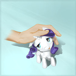 Size: 1024x1024 | Tagged: safe, artist:stratodraw, rarity, human, g4, cute, disembodied hand, metro:mylittlepony, micro, petting, raribetes