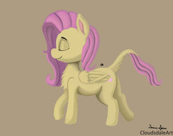 Size: 1024x804 | Tagged: safe, artist:cloudsdaleart, fluttershy, pegasus, pony, g4, eyes closed, female, long tail, solo