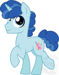 Size: 587x750 | Tagged: safe, artist:tambelon, party favor, pony, unicorn, g4, the cutie map, blue, cute, favorbetes, happy, male, raised hoof, smiling, solo, stallion, watermark