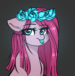 Size: 503x511 | Tagged: safe, artist:moonabelle, pinkie pie, g4, blue tongue, female, floral head wreath, flower, pinkamena diane pie, solo, tongue out