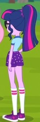 Size: 134x411 | Tagged: safe, screencap, fluttershy, sci-twi, twilight sparkle, equestria girls, g4, my little pony equestria girls: legend of everfree, ass, butt, camp everfree outfits, clothes, converse, cropped, female, hand on hip, rear view, shoes, shorts, socks, solo