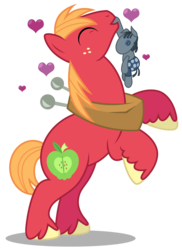 Size: 2184x3000 | Tagged: safe, artist:brony-works, big macintosh, smarty pants, earth pony, pony, g4, eyes closed, high res, male, mouth hold, rearing, simple background, transparent background