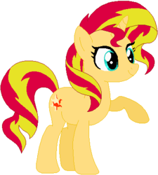 Size: 381x424 | Tagged: safe, artist:ra1nb0wk1tty, artist:selenaede, sunset shimmer, pony, unicorn, g4, female, mare, raised hoof, simple background, smiling, solo, white background