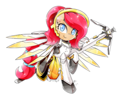 Size: 1344x1062 | Tagged: safe, artist:banzatou, oc, oc only, oc:bloom, pony, mercy, overwatch, simple background, solo, transparent background