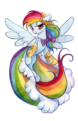 Size: 600x940 | Tagged: safe, artist:miszasta, rainbow dash, pegasus, pony, g4, clothes, commission, dress, female, flying, gala dress, looking at you, simple background, smiling, solo, spread wings, traditional art, watermark, white background