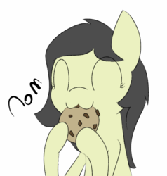 Size: 611x641 | Tagged: safe, artist:happy harvey, oc, oc only, oc:filly anon, earth pony, pony, :3, cookie, eating, female, filly, food, nom, phone drawing, simple background, solo, white background