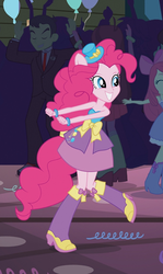 Size: 480x807 | Tagged: safe, screencap, apple bloom, pinkie pie, teddy t. touchdown, velvet sky, equestria girls, g4, my little pony equestria girls, apple bloom's bow, balloon, boots, bow, clothes, cowboy boots, fall formal, fall formal outfits, hair bow, hat, high heel boots, pony ears, ponytail, raised leg, streamers, top hat, tuxedo