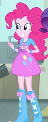 Size: 176x447 | Tagged: safe, screencap, pinkie pie, rarity, a case for the bass, equestria girls, g4, my little pony equestria girls: rainbow rocks, balloon, boots, bracelet, clothes, cropped, cute, high heel boots, jewelry, skirt, smiling