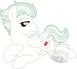 Size: 600x540 | Tagged: safe, artist:tambelon, oc, oc only, oc:cloud nine, pegasus, pony, lidded eyes, looking at you, male, prone, simple background, smiling, solo, stallion, transparent background, watermark