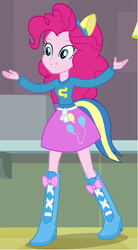 Size: 352x636 | Tagged: safe, screencap, equestria girls, g4, my little pony equestria girls, balloon, boots, clothes, female, helping twilight win the crown, high heel boots, raised leg, skirt, solo, wondercolts uniform