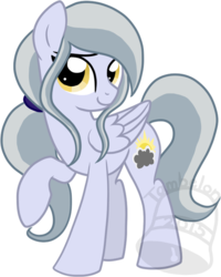 Size: 519x650 | Tagged: safe, artist:tambelon, oc, oc only, oc:silver lining, pegasus, pony, female, looking at you, mare, raised hoof, simple background, smiling, solo, transparent background, watermark