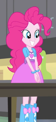 Size: 202x438 | Tagged: safe, screencap, pinkie pie, equestria girls, g4, my little pony equestria girls: rainbow rocks, pinkie on the one, balloon, boots, clothes, cropped, cute, diapinkes, female, hands together, high heel boots, skirt, smiling, solo