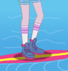 Size: 250x264 | Tagged: safe, pinkie pie, equestria girls, g4, boots, clothes, legs, pictures of legs, shorts, socks, surfboard, water