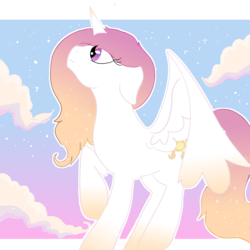 Size: 4000x4000 | Tagged: safe, artist:sunny-dean, princess celestia, alicorn, pony, g4, female, looking up, pink-mane celestia, raised hoof, solo, spread wings, younger