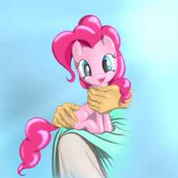 Size: 1024x1024 | Tagged: safe, artist:stratodraw, pinkie pie, earth pony, human, pony, g4, cute, diapinkes, hand, little, pet, petting