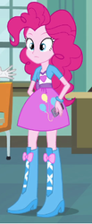 Size: 157x381 | Tagged: safe, screencap, pinkie pie, rarity, equestria girls, g4, my little pony equestria girls, balloon, boots, bracelet, chair, clothes, hand on hip, high heel boots, iphone, jewelry, skirt