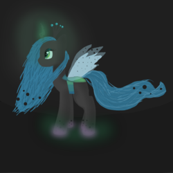 Size: 1200x1200 | Tagged: dead source, safe, artist:bobisia, queen chrysalis, changeling, changeling queen, g4, female, glowing horn, horn, simple background, solo