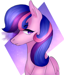 Size: 715x831 | Tagged: safe, artist:astralblues, oc, oc only, oc:galaxy guard, pegasus, pony, kindverse, female, hair over one eye, mare, offspring, parent:flash sentry, parent:twilight sparkle, parents:flashlight, solo