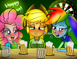 Size: 1300x1000 | Tagged: safe, artist:lennonblack, applejack, pinkie pie, rainbow dash, equestria girls, g4, blushing, burp, cider, dartboard, drunk, drunk aj, drunker dash, laughing