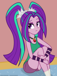 Size: 3000x4000 | Tagged: safe, artist:kitana762, artist:wubcakeva, aria blaze, equestria girls, g4, clothes, female, shorts, sitting, socks, solo, tank top