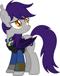 Size: 900x1134 | Tagged: safe, artist:pegasski, oc, oc only, oc:nighthawk, bat pony, pony, fallout equestria, g4, bat pony oc, clothes, fallout, fangs, request, sad, simple background, solo, transparent background