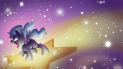 Size: 7680x4320 | Tagged: safe, artist:cutepencilcase, princess luna, g4, absurd resolution, cute, female, lunabetes, missing accessory, open mouth, raised hoof, smiling, solo, spread wings, stars