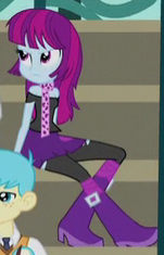 Size: 151x235 | Tagged: safe, screencap, bright idea, mystery mint, human, equestria girls, g4, my little pony equestria girls: friendship games, angry, bleachers, boots, bracelet, clothes, cropped, female, high heel boots, jewelry, scarf, solo focus