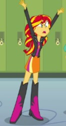 Size: 253x480 | Tagged: safe, screencap, sunset shimmer, equestria girls, g4, my little pony equestria girls, boots, clothes, high heel boots, jacket, leather jacket, skirt