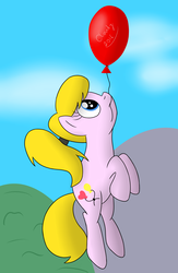 Size: 2700x4150 | Tagged: safe, artist:cloudy95, oc, oc only, oc:lola balloon, earth pony, pony, balloon, female, high res, mare, mouth hold, solo, that pony sure does love balloons