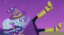 Size: 507x279 | Tagged: safe, screencap, trixie, equestria girls, g4, my little pony equestria girls: rainbow rocks, boots, cropped, hat, high heel boots, wizard hat