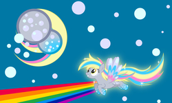 Size: 2000x1200 | Tagged: safe, artist:yo-cosplay, artist:zekrom-9, derpy hooves, pegasus, pony, g4, bubble, cutie mark, female, mare, rainbow power, rainbow power-ified, simple background, solo, vector, wallpaper