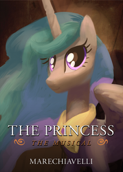 Size: 717x1000 | Tagged: safe, artist:1trick, princess celestia, alicorn, pony, g4, cover art, female, looking at you, mare, niccolò machiavelli, solo, the prince, wip