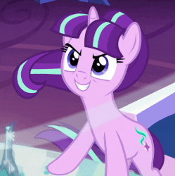 Size: 506x508 | Tagged: safe, screencap, starlight glimmer, pony, unicorn, g4, season 5, the cutie re-mark, >:), >:d, animated, cutie map, evil, evil grin, female, gif, grin, gritted teeth, mare, s5 starlight, smiling, smirk, solo, windswept mane